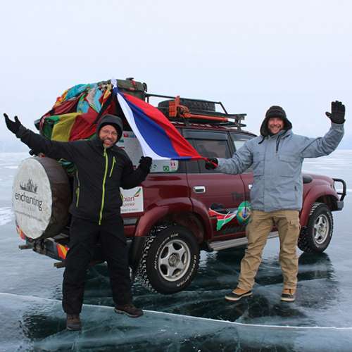 Day 85, 15 Feb 2014 -  Driving on frozen Lake Baikal, Russia